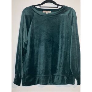 Loft Green Velvet Velour long Sleeve crew neck Blouse Size large 8 - 10 Christma